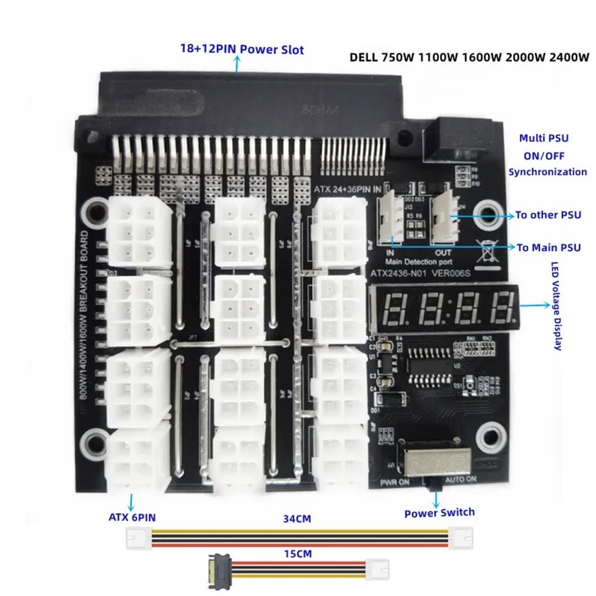 NEW FACTORY~12 Ports PCIe 6Pin - огляд і ціна 2400W Server Psu Breakout Board