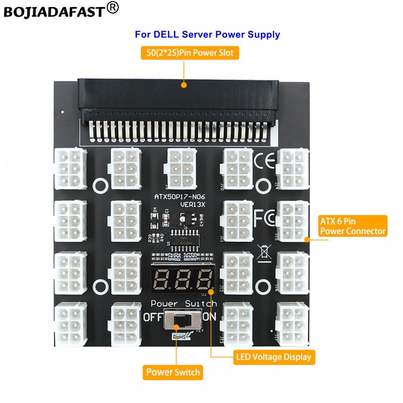 17 Ports PCI-E 6Pin Connector  - огляд і ціна 2400W Server Psu Breakout Board